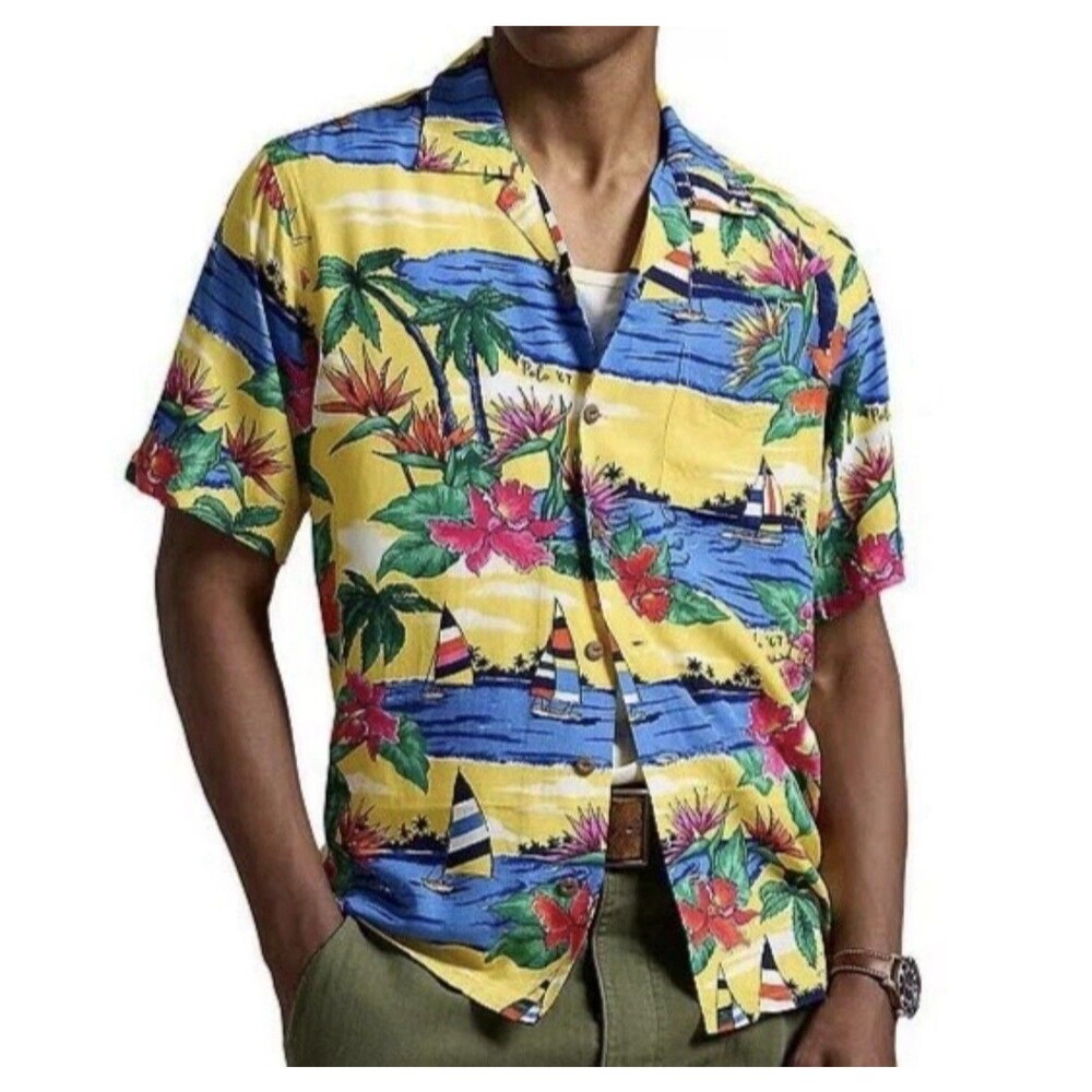 Polo Ralph Lauren Mens 3XB Shirt Classic Fit Tropical Hawiian Sailboats Camp NWT